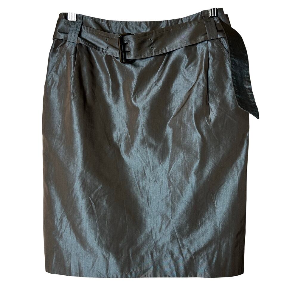 Akris Skirt Size‎ 6 Gray Metallic Fully Lined Belted Office Business Party Fun